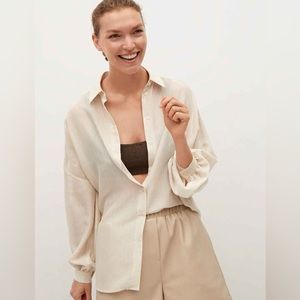 MANGO oversized beige pinstripe shirt